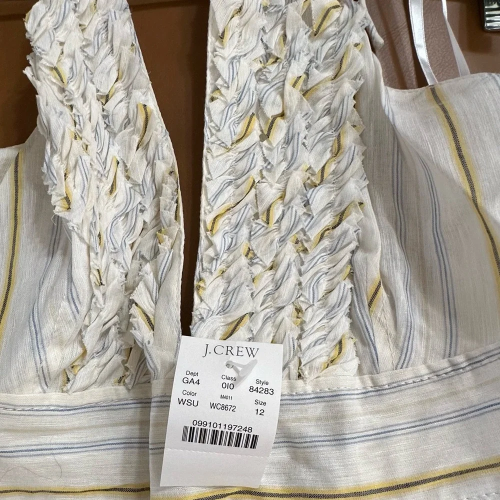 J Crew NWT Sylvan Halter Dress Backless Ruffle Linen Cotton Striped size 12